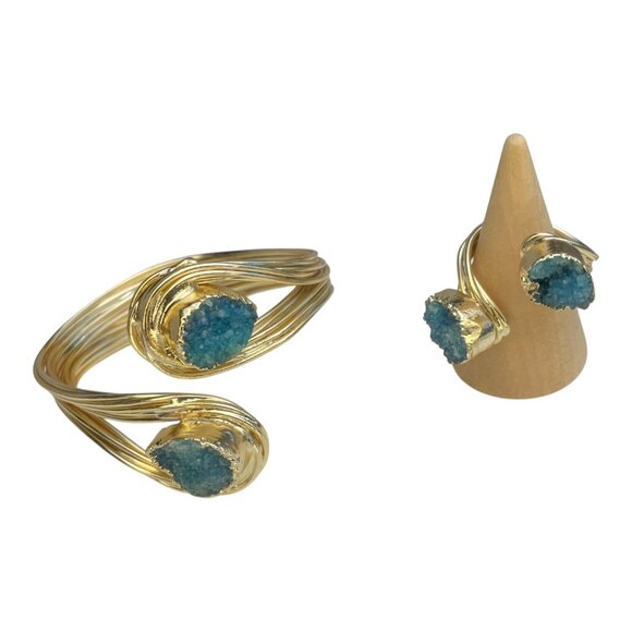 Set: Twisted Chunky Bracelet and Ring - Blue Druzy Stone - Picture 7 of 7